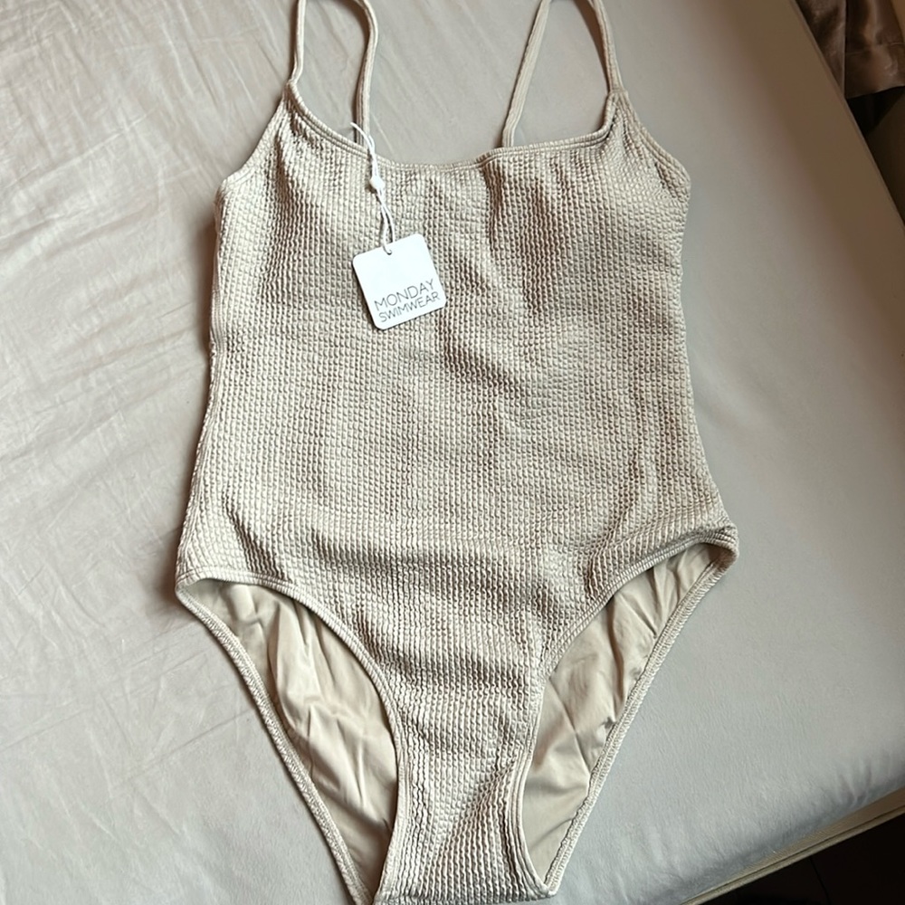 NWT Monday Swimwear Bahamas One Piece Oat Crinkle M